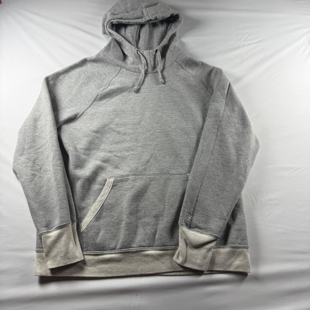 Champion Authentic Womens XL Heather Grey Raglan Pullover Hoodie Two Tone Fleece